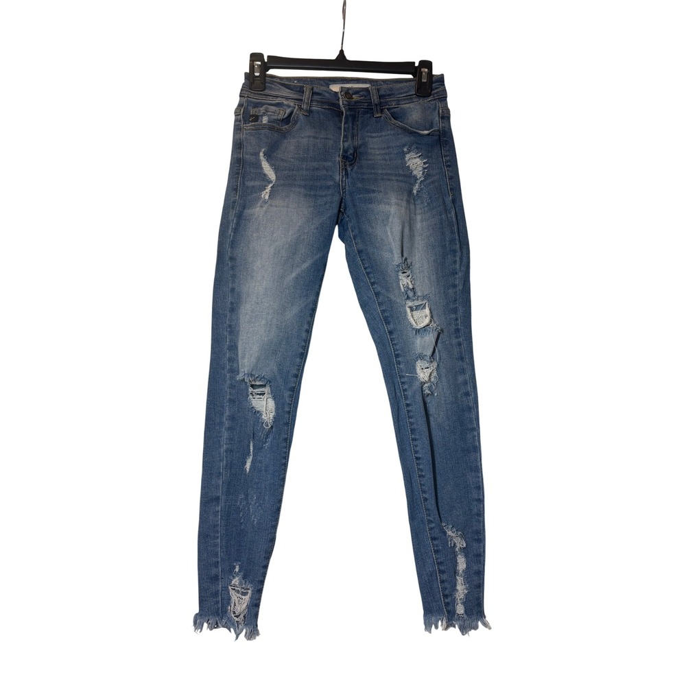 KanCan Los Angeles Distressed Skinny Jeans Medium Wash Raw Hem Size 24